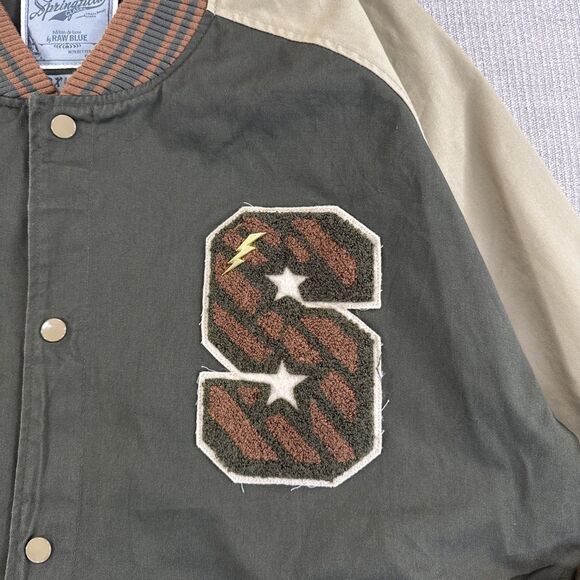 Springfield Classic Letterman Jacket Khaki Olive Military Bomber 2XL Fall Coat - Picture 3 of 8